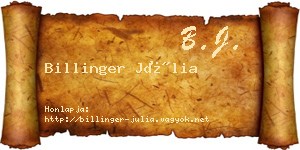 Billinger Júlia névjegykártya